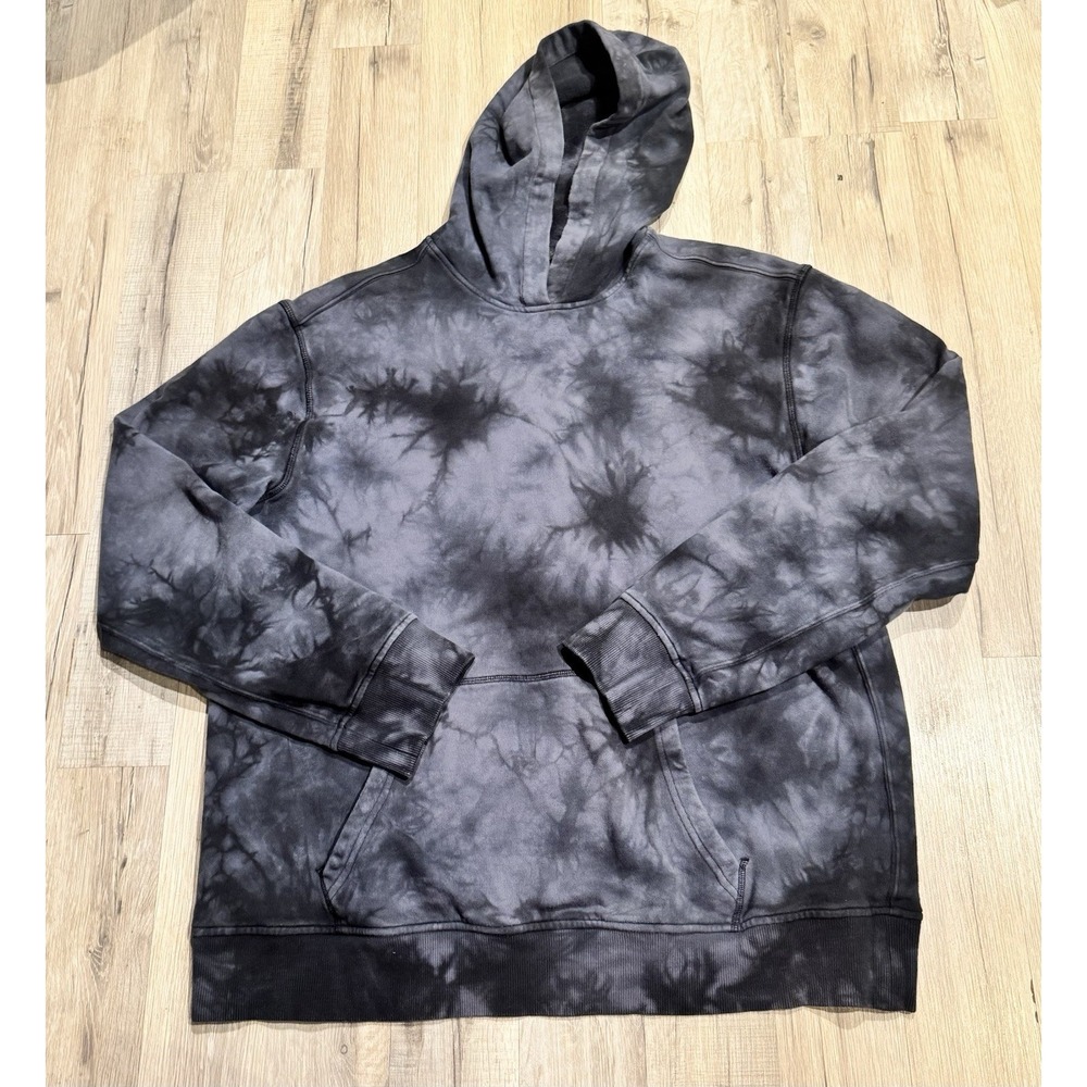 Greyson Men's L Gray/Black Tie Dye Pullover Hoodie Logo Pocket Long Sleeve